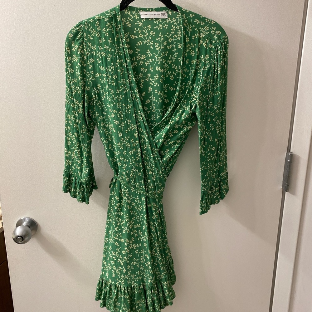 Green floral wrap dress